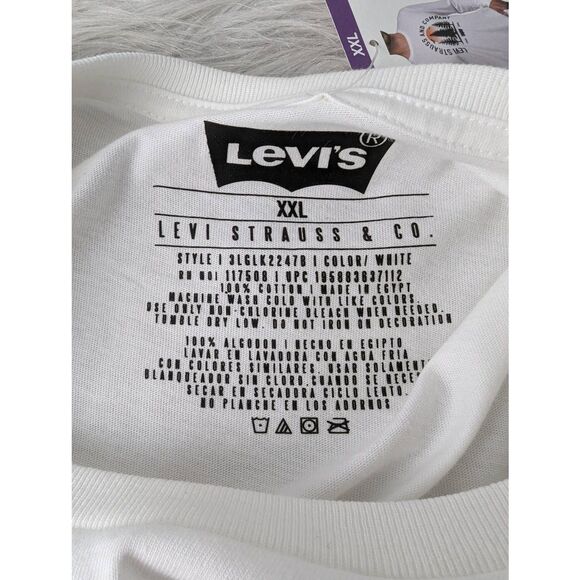 Levi's White Long Sleeve Shirt Crewneck Classic Fit Graphic Logo Plus size Top X - Picture 5 of 9